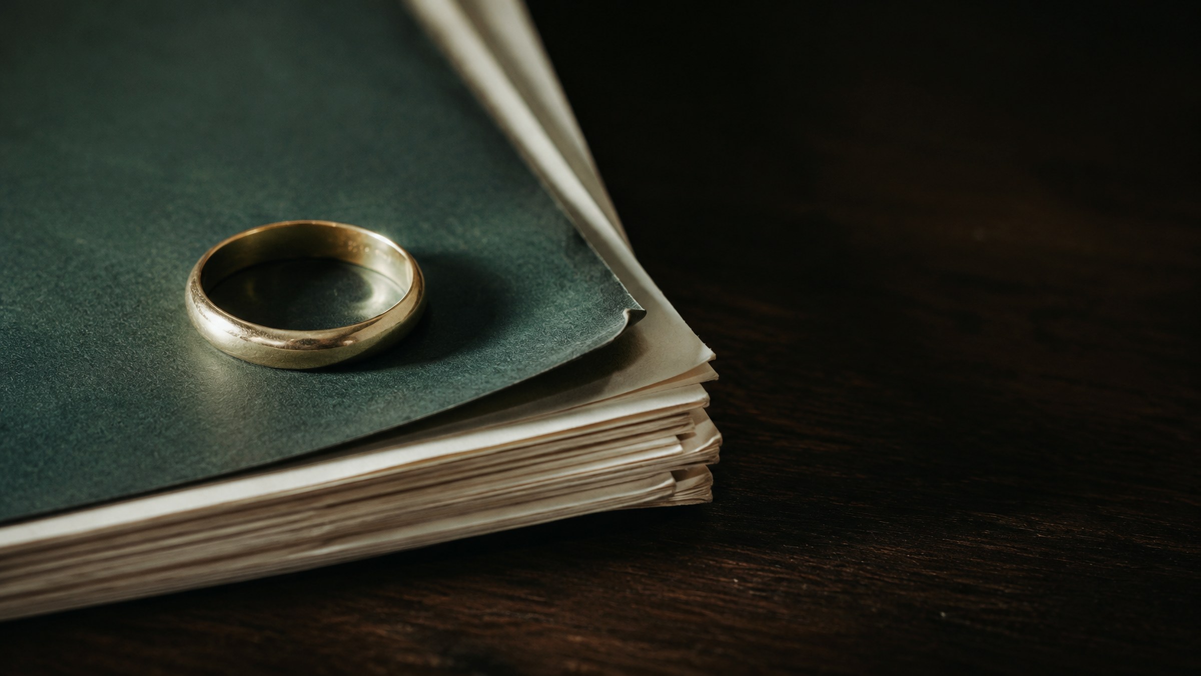 Anillo de matrimonio sobre documentos legales