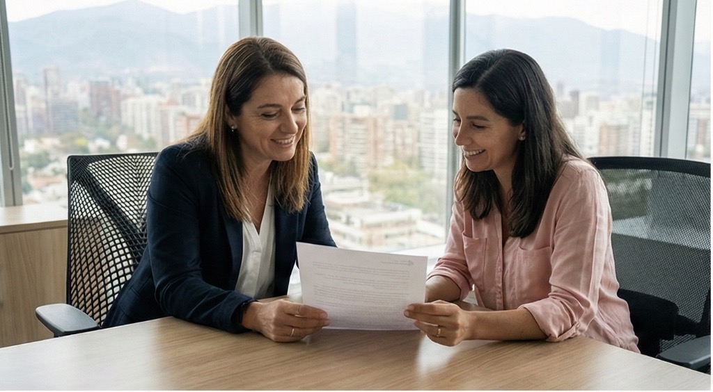 Abogada revisando documentos de pensión de alimentos