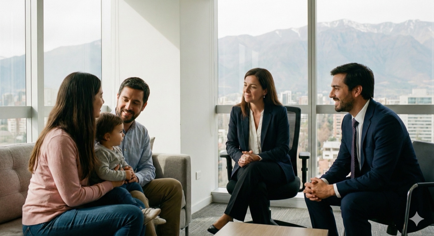 Abogados reunidos con familia